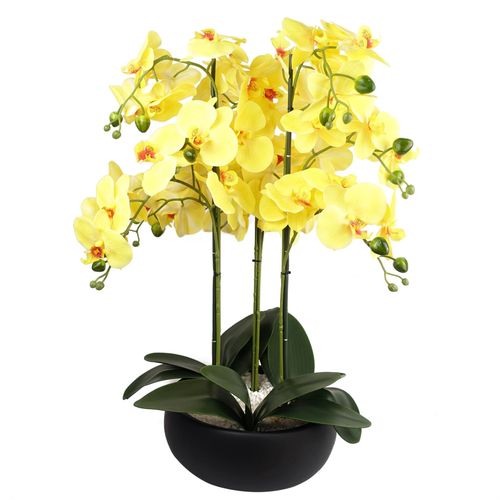 Elegant 60cm Yellow Orchid in Black Ceramic Planter - Lifelike Decor Delight - plants - express.com