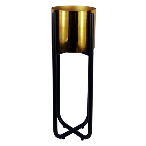 Elegant 62cm Black Metal Plant Stand with Gold Planter - Luxurious Home Decor - plants - express.com