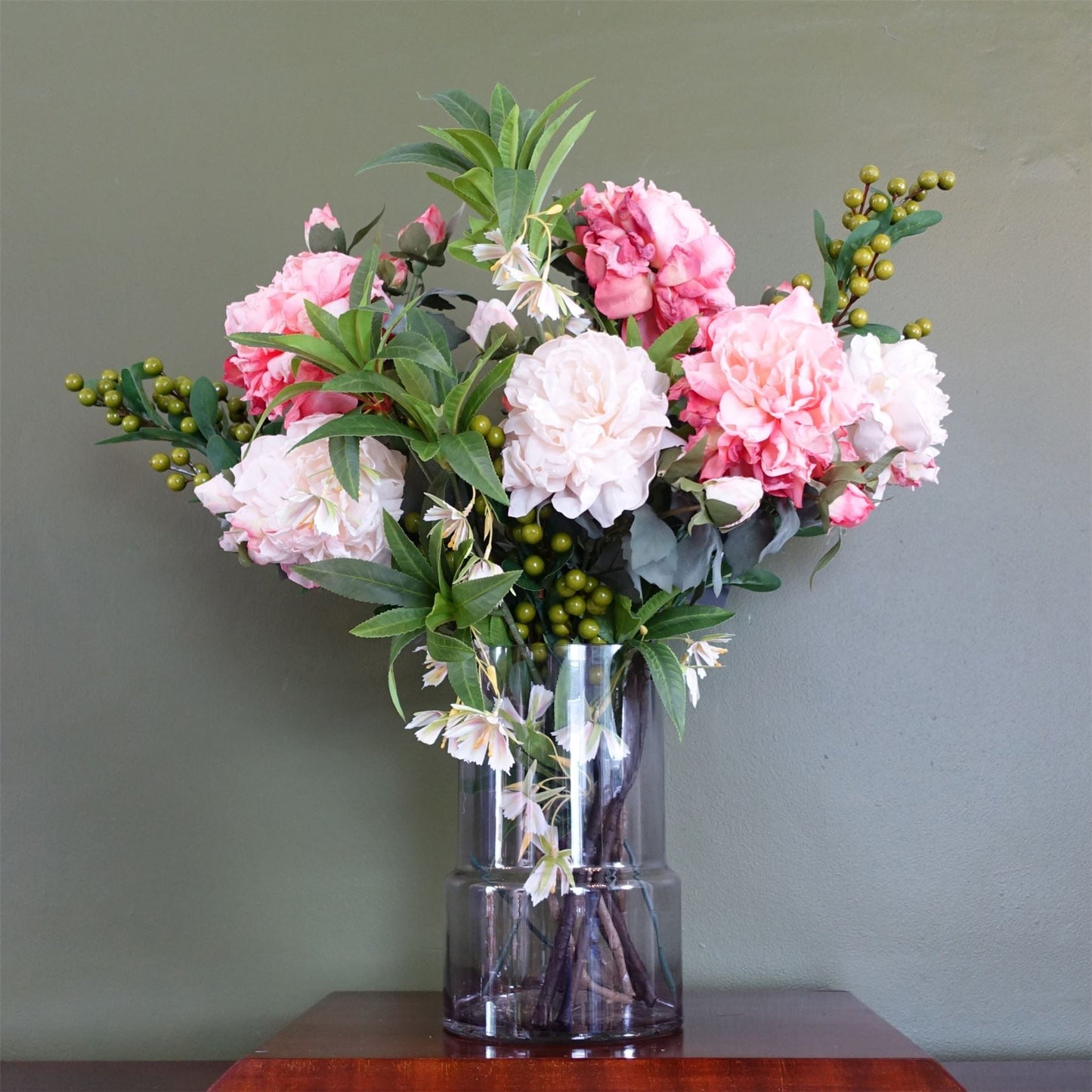 Elegant 65cm Mixed Peonies with Glass Vase – Complete Floral Arrangement Set - plants - express.com