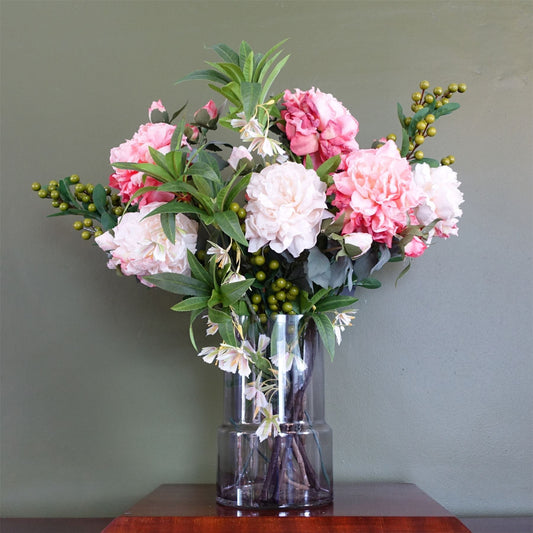 Elegant 65cm Mixed Peonies with Glass Vase – Complete Floral Arrangement Set - plants - express.com