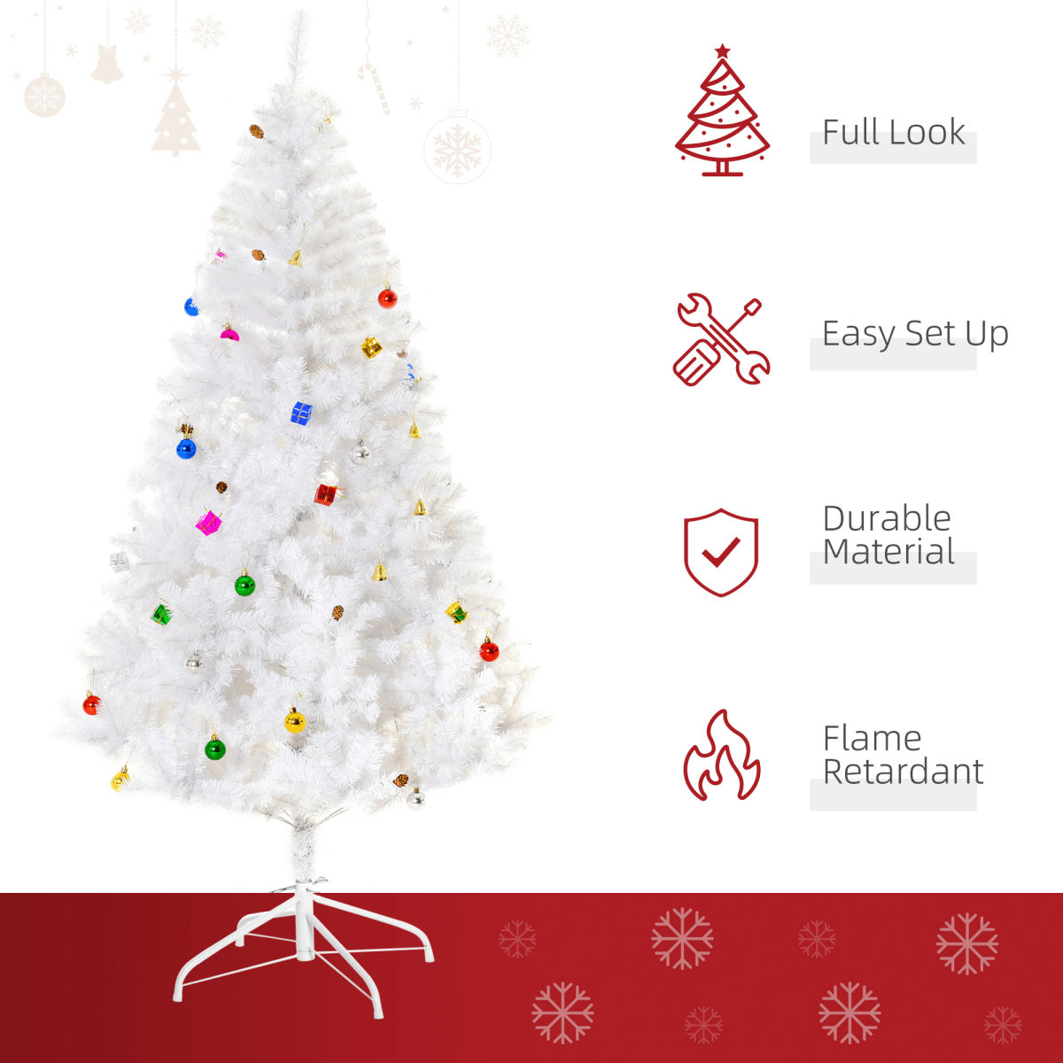 Elegant 6ft Snowy White Artificial Christmas Tree with Metal Stand & Ornaments - plants - express.com