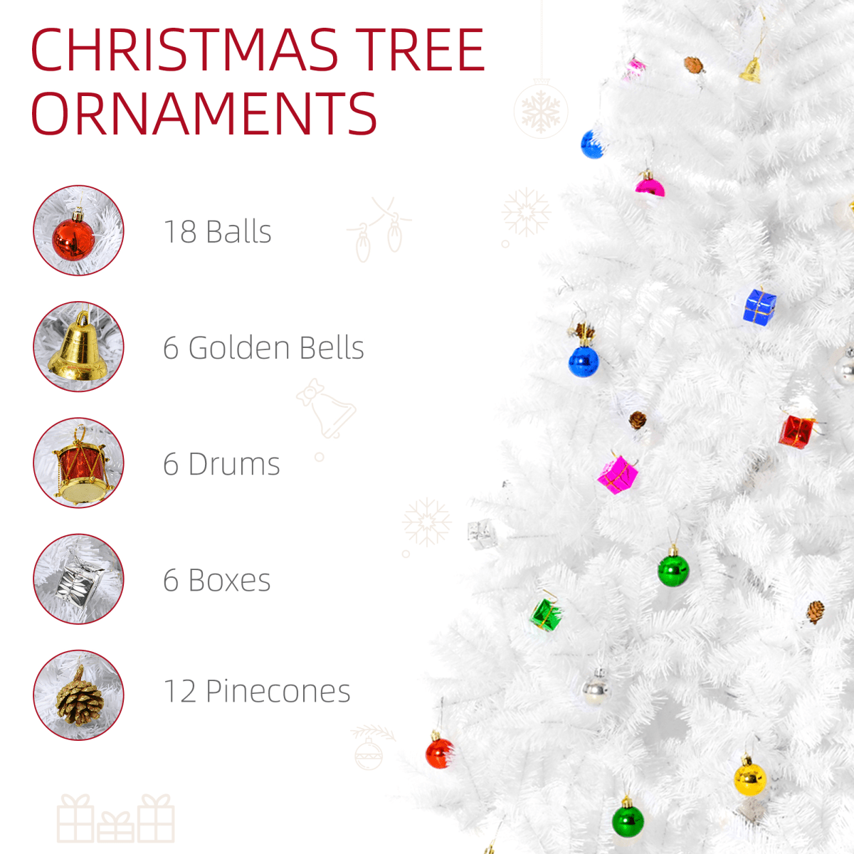 Elegant 6ft Snowy White Artificial Christmas Tree with Metal Stand & Ornaments - plants - express.com