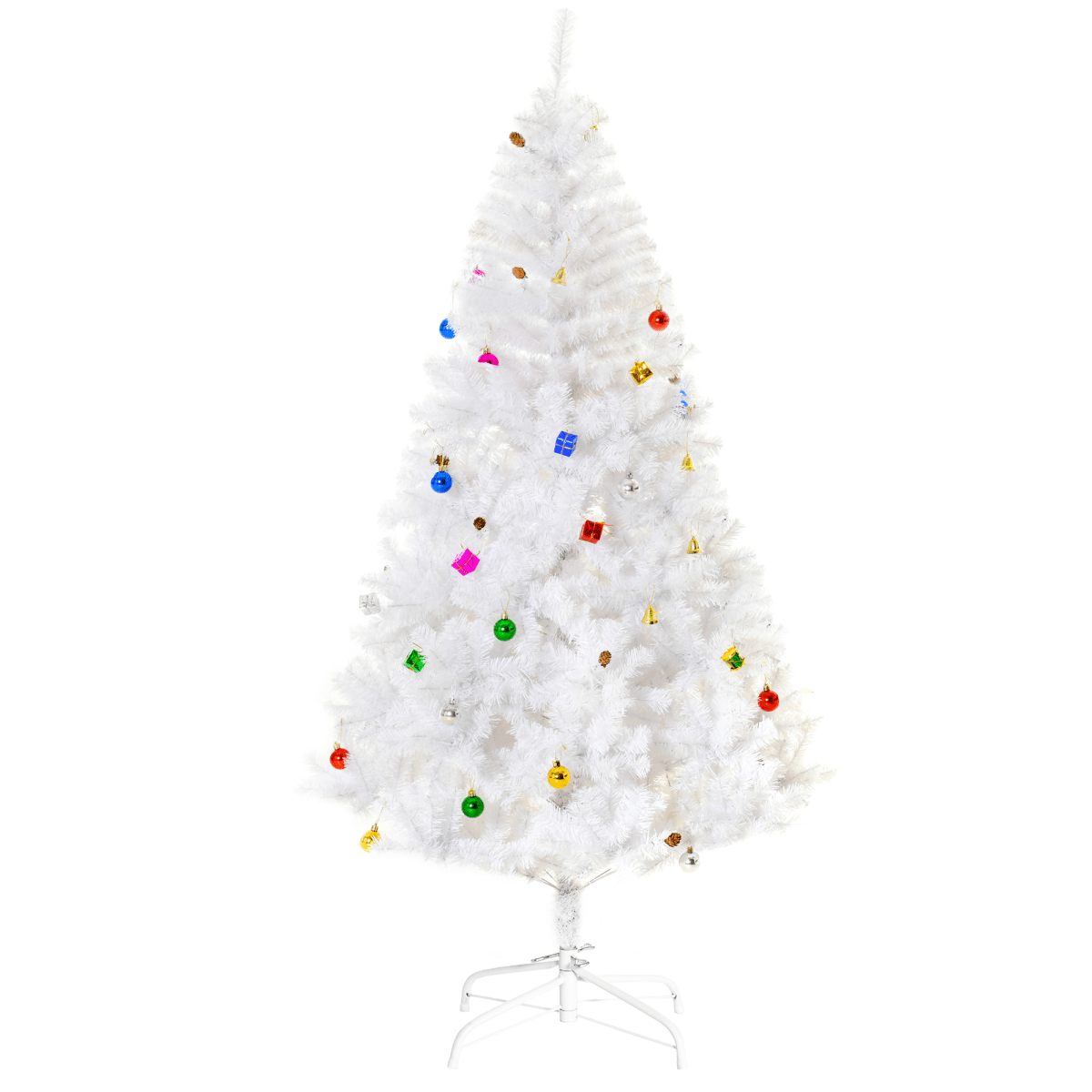 Elegant 6ft Snowy White Artificial Christmas Tree with Metal Stand & Ornaments - plants - express.com