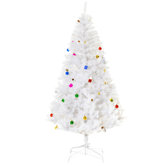 Elegant 6ft Snowy White Artificial Christmas Tree with Metal Stand & Ornaments - plants - express.com