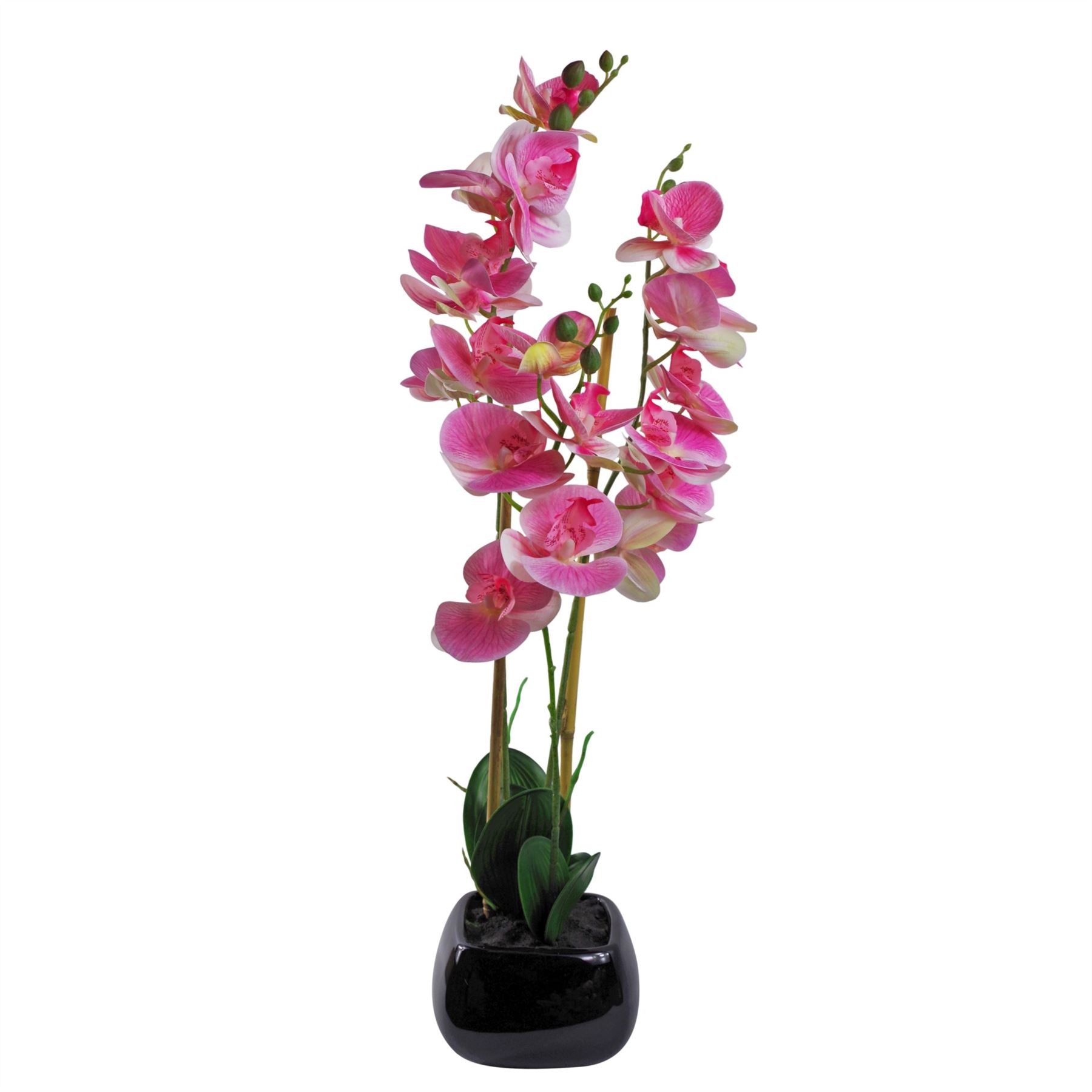 Elegant 70cm Light Pink Artificial Orchid in Black Ceramic Planter - plants - express.com