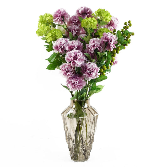Elegant 70cm Pink Carnation & Geometric Glass Vase Floral Arrangement Set - plants - express.com