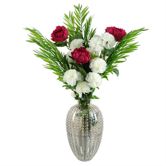 Elegant 85cm White Peony & Fern Arrangement in Smoke Grey Bubble Vase - plants - express.com