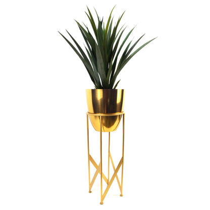 Elegant 90cm Gold Metal Planter with Lush Artificial Yukka Plant - plants - express.com