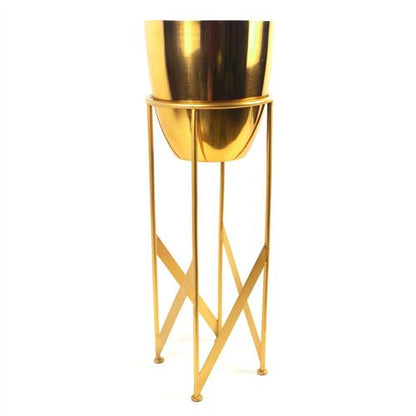 Elegant 90cm Gold Metal Planter with Lush Artificial Yukka Plant - plants - express.com