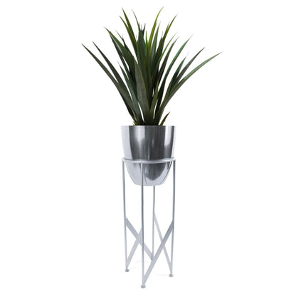 Elegant 90cm Silver Planter Set with Lush Artificial Yukka Plant - plants - express.com