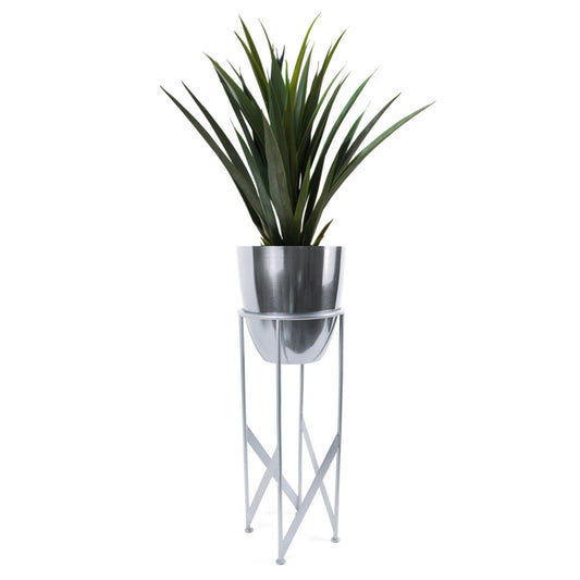 Elegant 90cm Silver Planter Set with Lush Artificial Yukka Plant - plants - express.com