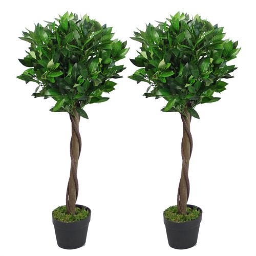 Elegant 90cm Twisted Stem Artificial Bay Laurel Topiary Ball Trees - Pair - plants - express.com