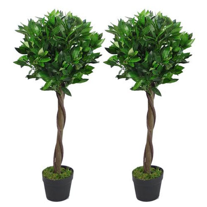 Elegant 90cm Twisted Stem Artificial Bay Laurel Topiary Ball Trees - Pair - plants - express.com