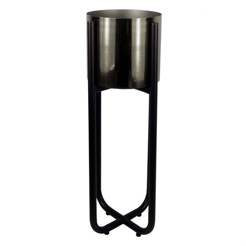 Elegant Black Metal Planter Stand with Handcrafted Rustic Planter - 62cm - plants - express.com