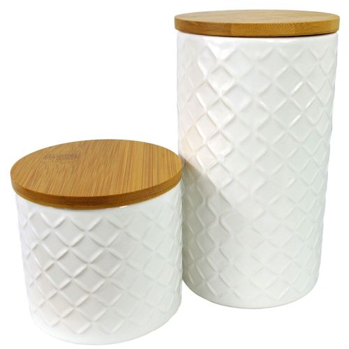 Elegant Ceramic Canister Duo with Bamboo Lids - Stylish Kitchen Storage - plants - express.com