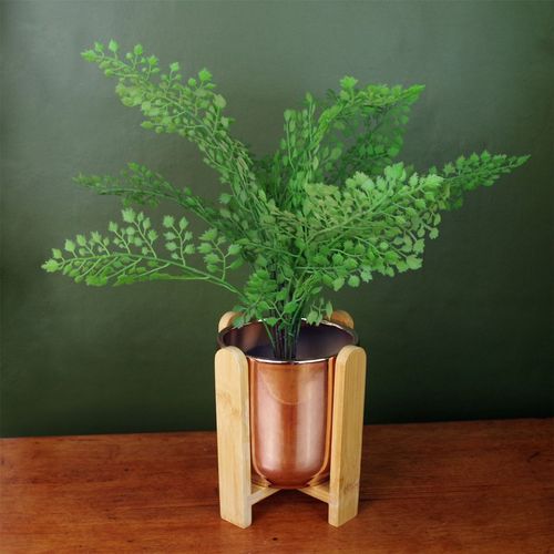 Elegant Gold Ceramic Planter with Chic Bamboo Stand - Perfect for Any Plant - plants - express.com