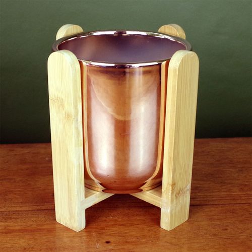 Elegant Gold Ceramic Planter with Chic Bamboo Stand - Perfect for Any Plant - plants - express.com