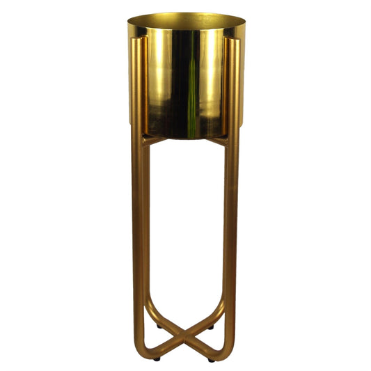 Elegant Gold Metal Planter Stand & Planter - 62cm Height, Rustic Charm - plants - express.com