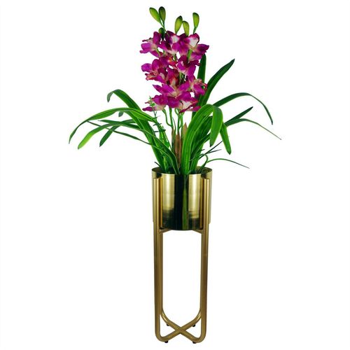 Elegant Gold Metal Planter Stand & Planter - 62cm Height, Rustic Charm - plants - express.com