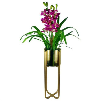 Elegant Gold Metal Planter Stand & Planter - 62cm Height, Rustic Charm - plants - express.com