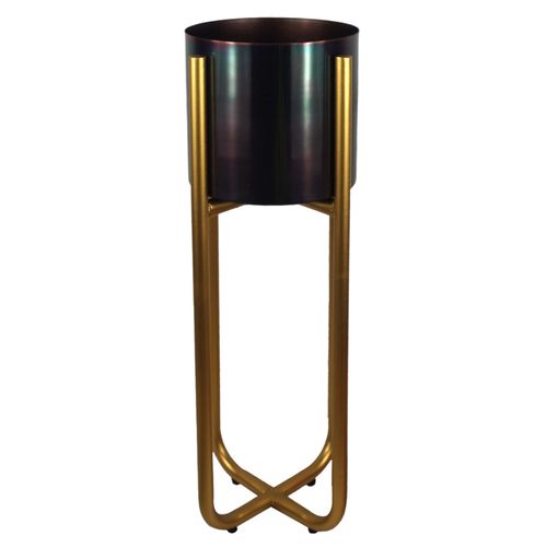 Elegant Gold Tall Plant Stand with Iridescent Rainbow Planter - 62cm x 18cm - plants - express.com