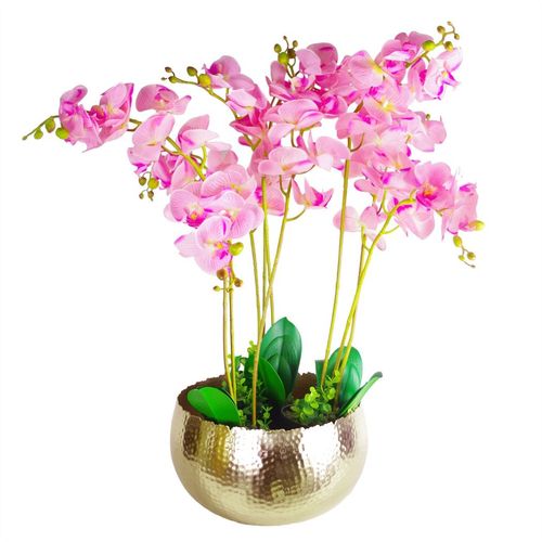 Elegant Hammered Gold XL Metal Bowl Planter - Curvy Edge, 32x20cm - plants - express.com
