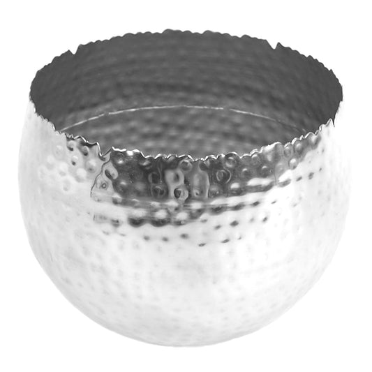 Elegant Hammered Silver Metal Planter - 22cm x 17cm Curvy Edge Charm - plants - express.com