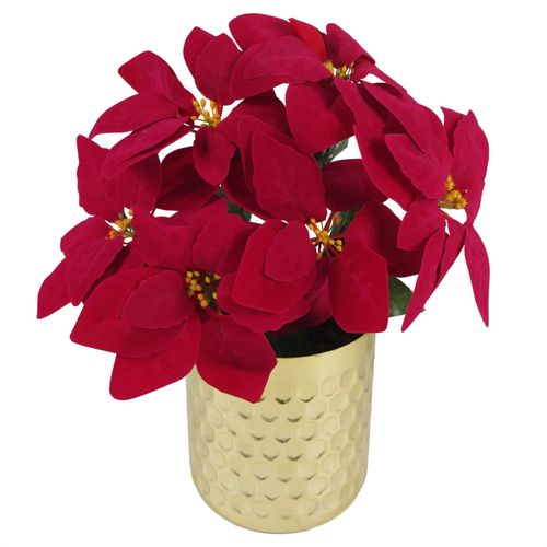 Elegant Red Poinsettia in Gold Honeycomb Planter - 40cm Artificial Beauty - plants - express.com