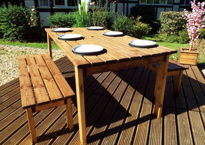 Elegant Solid Wood 6 - Seater Outdoor Dining Set with Space - Saving Benches - plants - express.com