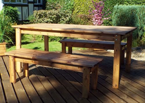Elegant Solid Wood 6 - Seater Outdoor Dining Set with Space - Saving Benches - plants - express.com