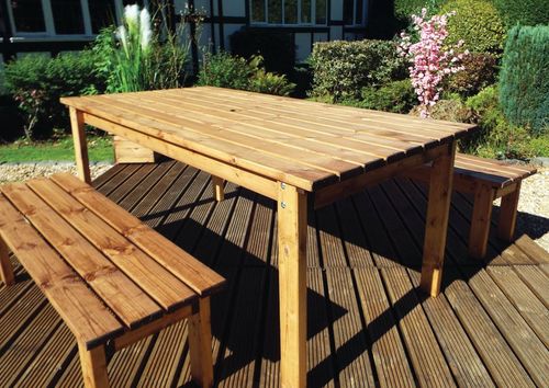 Elegant Solid Wood 6 - Seater Outdoor Dining Set with Space - Saving Benches - plants - express.com