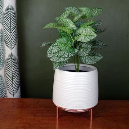 Elegant White Ceramic Planter with Stylish Metal Stand – Perfect for Any Space! - plants - express.com