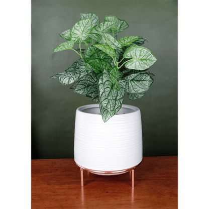 Elegant White Ceramic Planter with Stylish Metal Stand – Perfect for Any Space! - plants - express.com