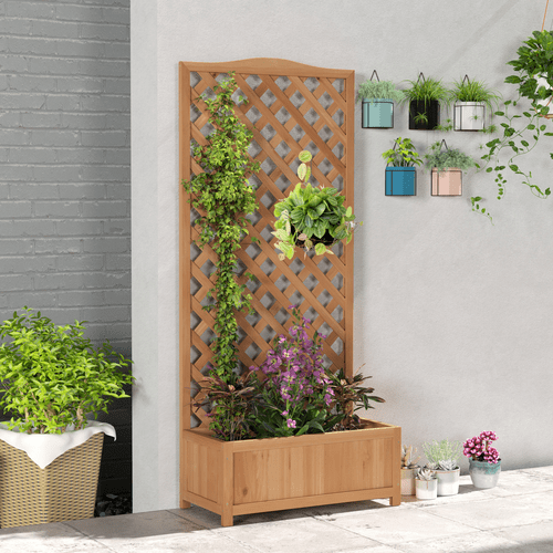 Elegant Wooden Planter Box with Trellis - Perfect for Small Gardens - plants - express.com