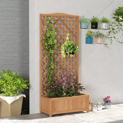 Elegant Wooden Planter Box with Trellis - Perfect for Small Gardens - plants - express.com