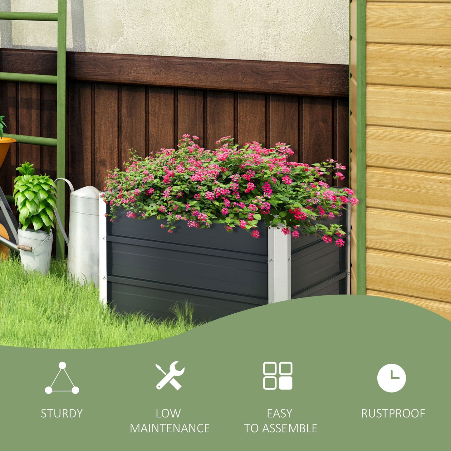 Elevated Raised Garden Bed Kit with Gloves – Durable Metal Planter Box, Grey - plants - express.com
