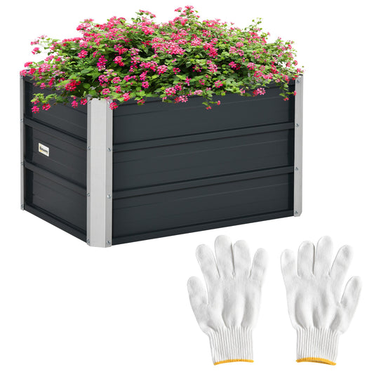 Elevated Raised Garden Bed Kit with Gloves – Durable Metal Planter Box, Grey - plants - express.com