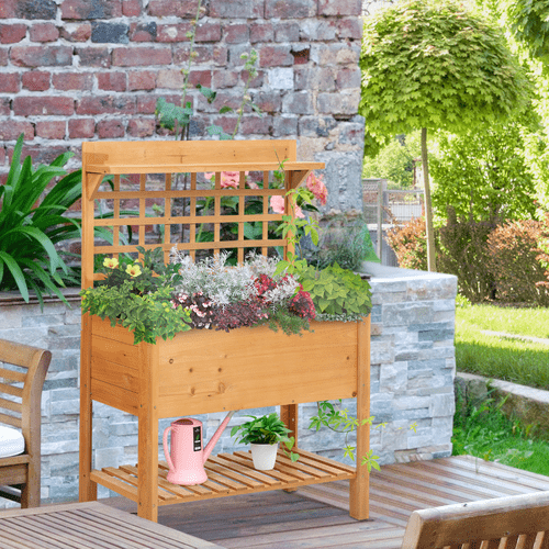 Elevated Wooden Planter with 3 Tiers & Trellis - Perfect for Indoor/Outdoor Gardening - plants - express.com