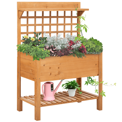 Elevated Wooden Planter with 3 Tiers & Trellis - Perfect for Indoor/Outdoor Gardening - plants - express.com