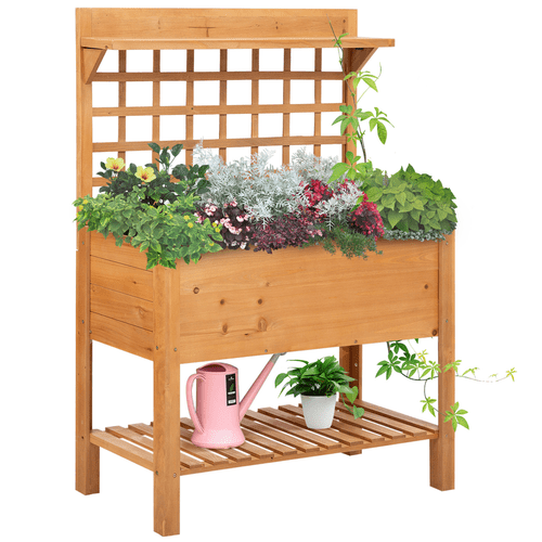 Elevated Wooden Planter with 3 Tiers & Trellis - Perfect for Indoor/Outdoor Gardening - plants - express.com