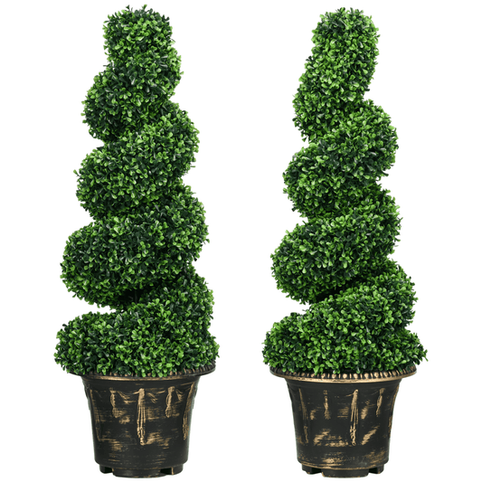 Evergreen Elegance: Set of 2 Lifelike Topiary Boxwood Trees for Effortless Charm - plants - express.com
