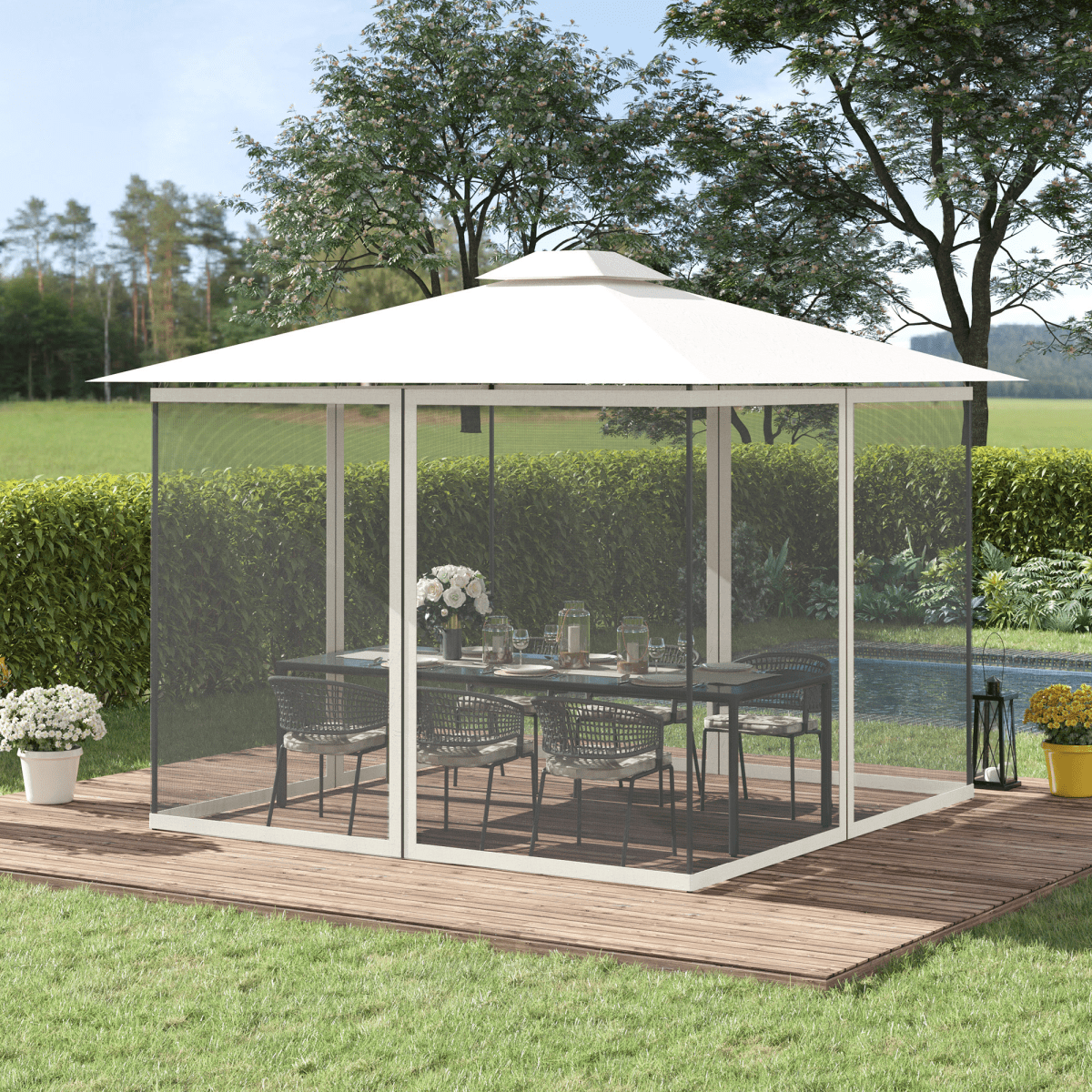 Four - Panel Gazebo Replacement Screen - Durable Polyester Mesh Protection - plants - express.com