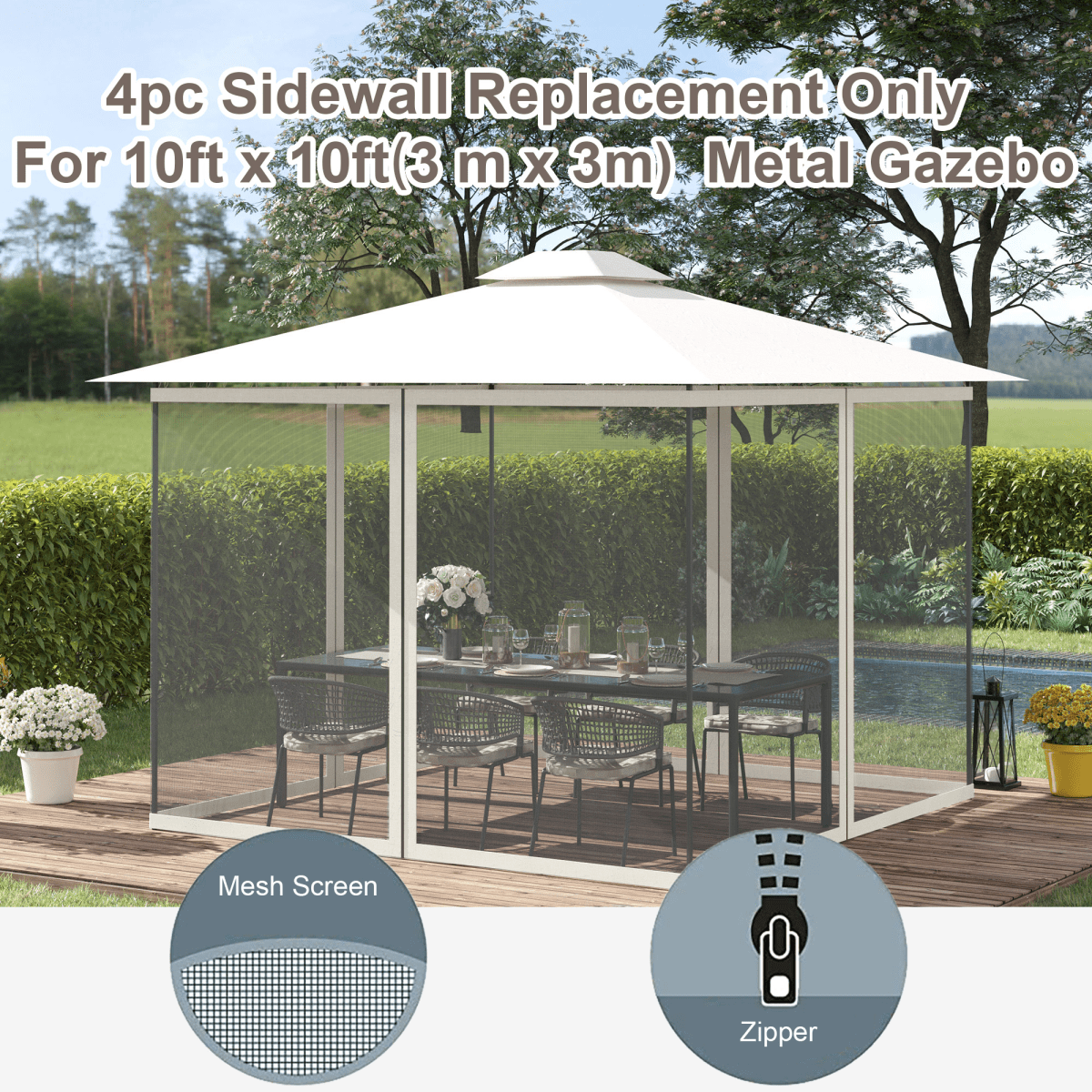 Four - Panel Gazebo Replacement Screen - Durable Polyester Mesh Protection - plants - express.com