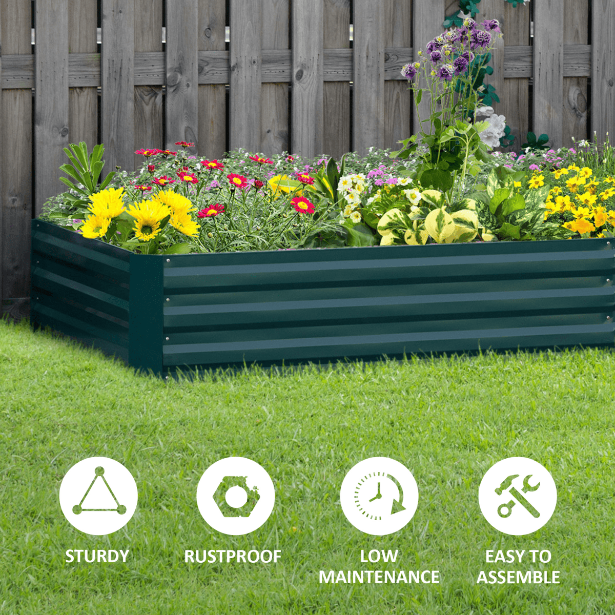 Galvanised Steel Raised Garden Bed Open Bottom Green Planter - plants - express.com