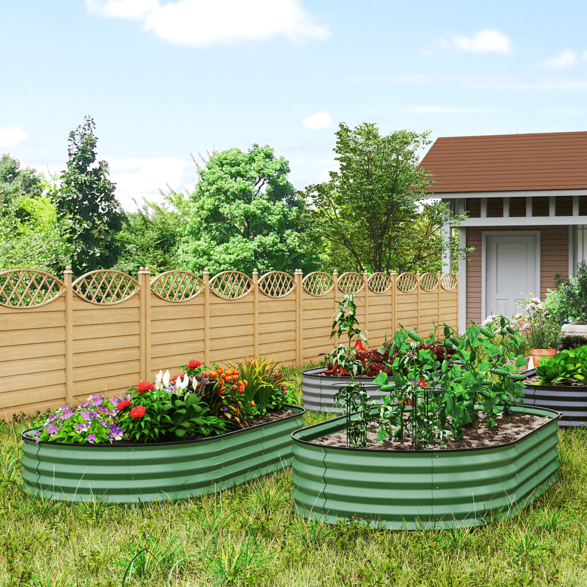 Garden Raised Planters Set - Durable Galvanised Steel for Outdoor Use - plants - express.com