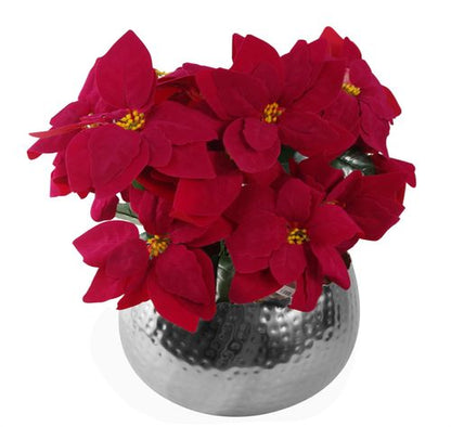 Gorgeous Faux Poinsettias in Elegant Silver Metal Planter - Festive Décor Set - plants - express.com