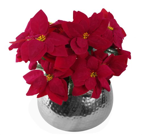 Gorgeous Faux Poinsettias in Elegant Silver Metal Planter - Festive Décor Set - plants - express.com