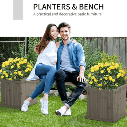 Grey Wooden Garden Planter & Bench - Raised Bed & Patio Combo - plants - express.com