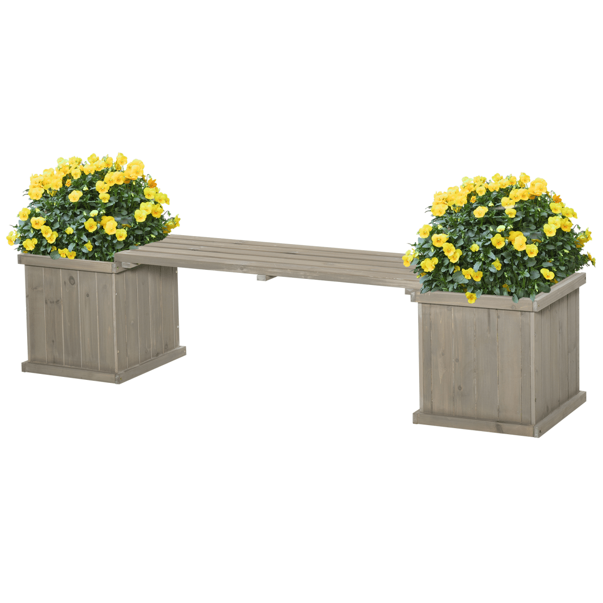 Grey Wooden Garden Planter & Bench - Raised Bed & Patio Combo - plants - express.com
