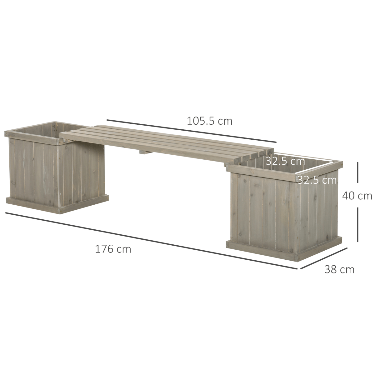 Grey Wooden Garden Planter & Bench - Raised Bed & Patio Combo - plants - express.com